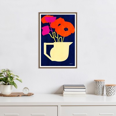 Bright and Sunny Poppies Abstract Canvas Print with Bronze Frame