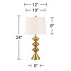 360 Lighting Stacked Diamonds 24" High Small Mid Century Modern Table Lamps Set of 2 Gold Finish Metal White Shade Living Room Bedroom Bedside - 4 of 4