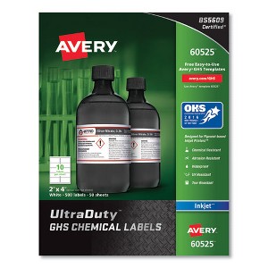 Avery UltraDuty GHS Chemical Waterproof and UV Resistant Labels, 2 x 4, White, 10/Sheet, 50 Sheets/Pack - 1 of 4