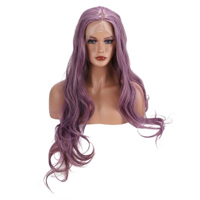 Unique Bargains Women's Long Body Wave Lace Front Wigs with Wig Cap 26" Purple 1 Pc