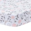 Lambs & Ivy Petals Gray/Pink Sateen Cotton Floral 3-Piece Baby Crib Bedding Set - 4 of 4