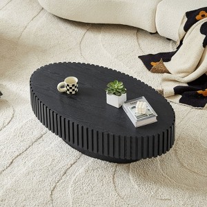 Munora 43.7" Modern Handcraft Ellipse Coffee Table, Oval Coffee Table with Sturdy Pedestal for Living Room, Walnut MDF - 1 of 4