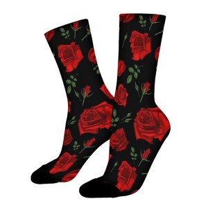 Rose Flower Women Printed Crew Socks Funny Funky Socks Soft Polyester Novelty Gifts for Artists Men - 1 of 1