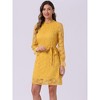 Allegra K Women's Elegant Ruffle Crew Neck Formal Elegant Mini Floral Lace Dress - 2 of 4