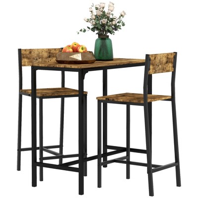 NicBex 3 Piece Bar Table Set for 2 Industrial 35 Inch Rectangle Kitchen Table with 4 Bar Stools for Small Space,Dining Room