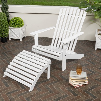 Saranac White Acacia Wood Adirondack Chair with Ottoman