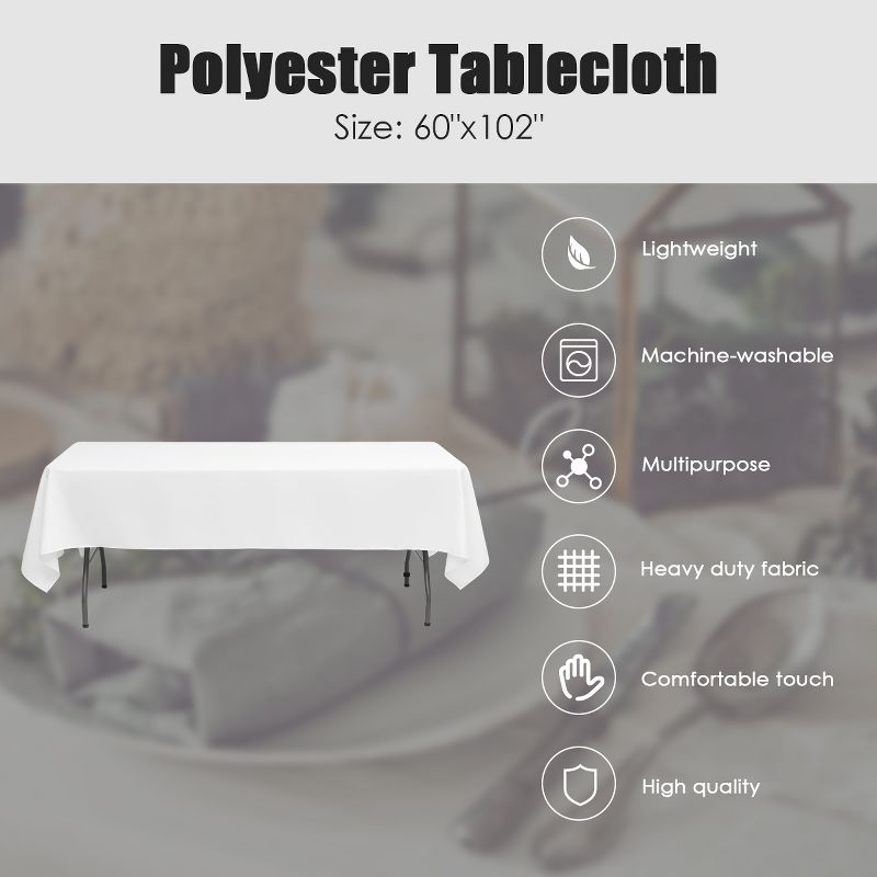 Costway 10 PCS 60'' x 102'' Rectangle Polyester Tablecloth For Home Wedding Restaurant Party WhiteBlackIvory, 3 of 9