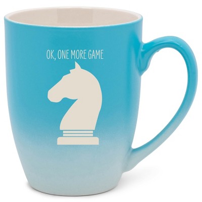 100 North Chess Knight 10 Ounce Blue and White Two Toned Ombre, Comfortably Fits Your Hands, Ceramic Tea Coffee Cup Mug, Ok, One More Game