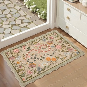 Scalloped Edge Area Rugs for Living Room Bedroom Floral Printed Snake Pattern Washable Rug Soft Non-Slip Low Pile Accent Rug - 1 of 4