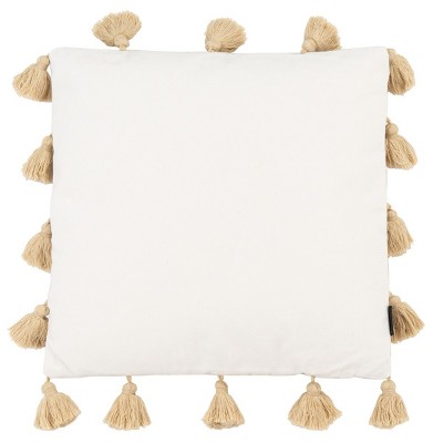 Beige Square Tassel Fringe Throw Pillow