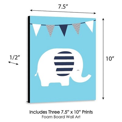 Blue and Gray Elephant Nursery Wall Art Set