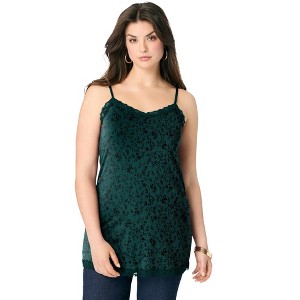 Roaman's Lace Trim Knit Cami With Adjustable Straps - 1 of 2