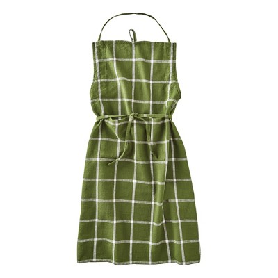 tagltd Classic Check Slub Bib Apron with Large Pocket and Waist Tie Green, One Size Fits Most, Machine Wash, Green