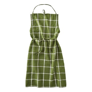 tagltd Classic Check Slub Bib Apron with Large Pocket and Waist Tie Green, One Size Fits Most, Machine Wash, Green - 1 of 3