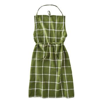 tagltd Classic Check Slub Bib Apron with Large Pocket and Waist Tie Green, One Size Fits Most, Machine Wash