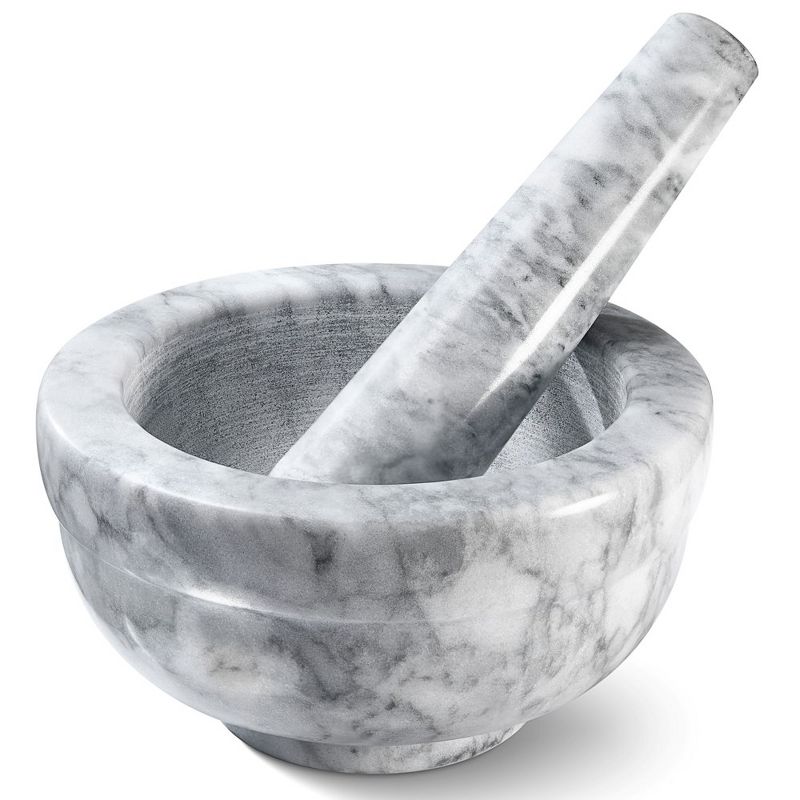 Granite Mortal and Pestle Set with White Marble Finish for Grind Spices and Pills in Grey 4.5 Inch diameter - Homeitusa, 1 of 8