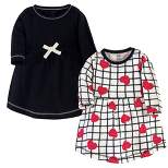 Touched by Nature Baby and Toddler Girl Organic Cotton Long-Sleeve Dresses 2pk, Black Red Heart