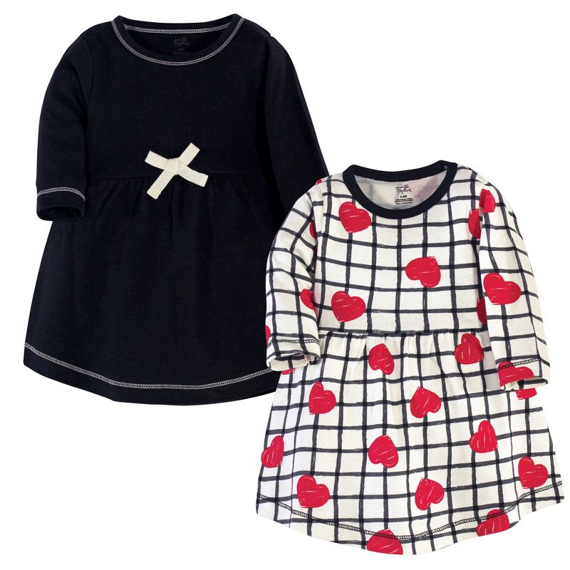 Touched by Nature Baby and Toddler Girl Organic Cotton Long-Sleeve Dresses 2pk, Black Red Heart, 1 of 5
