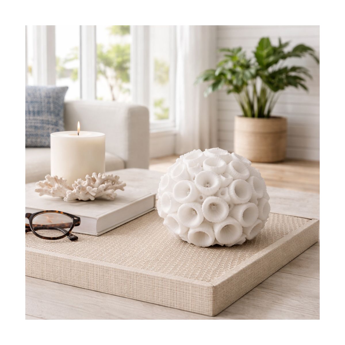 Coastal Resin Coral Orb for Home & Bathroom Decor - Decorative Coral Sphere for Living Room, Coffee Table or Mantel Display - thumbnail 4