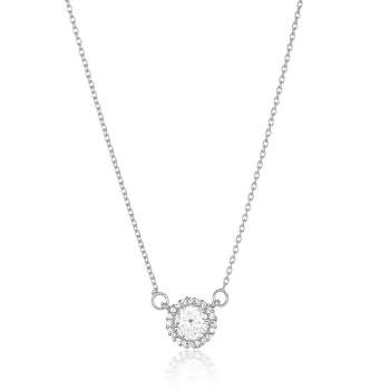SHINE by Sterling Forever Sterling Silver CZ Halo Pendant Necklace