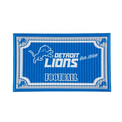 Evergreen NFL Detroit Lions Embossed Outdoor-Safe Mat - 30" W x 18" H Durable Non Slip Floormat for Football Fans