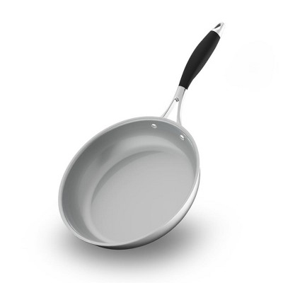 NutriChef 9.5 Large Fry Pan - PFOA/PFOS Free Stainless Steel Frying Pan Kitchen Cookware w/ Durable Ceramic Non-Stick Coating, Silicone Wrap Handles