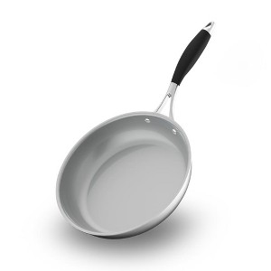 NutriChef 9.5 Large Fry Pan - PFOA/PFOS Free Stainless Steel Frying Pan Kitchen Cookware w/ Durable Ceramic Non-Stick Coating, Silicone Wrap Handles - 1 of 4