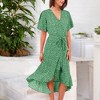 Anna-Kaci Women's V-Neck Flutter Sleeve Midi Fashion Dress with Belted Waist and Ruffle Hem - 3 of 4
