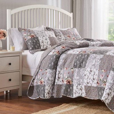 Giulia Twin Gray Microfiber Reversible Quilt Set