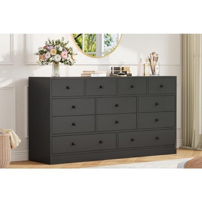 12 Drawer Dresser for Bedroom, 61 Inch Wood Dresser with Power Outlet, Wide Dresser Chest of Drawers