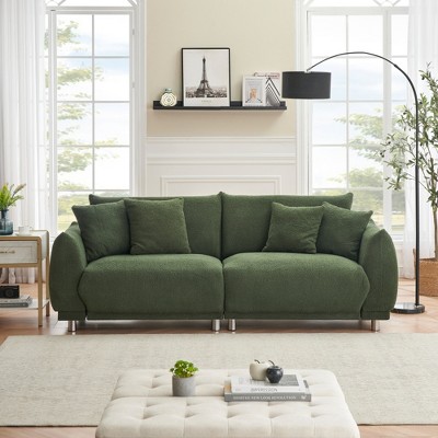 Black86.6 inch Modular Teddy Fleece Cloud 3 Seater Sofa Deep Seat Upholstered WITH/Metal Legs with 4 Pillows for Home Apartment,Living Room