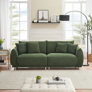 Black86.6 inch Modular Teddy Fleece Cloud 3 Seater Sofa Deep Seat Upholstered WITH/Metal Legs with 4 Pillows for Home Apartment,Living Room - 1 of 4