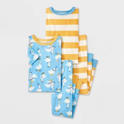 Toddler Boys' 4pc Ducks and Striped Ribbed Pajama Set - Cat & Jack™ Blue 4T