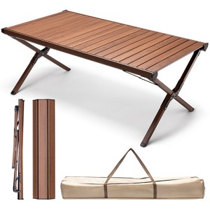 SKONYON Portable Heavy-Duty Aluminum Camping Table Folding Picnic Table Embedded Design Table with Carry Bag - 1 of 4