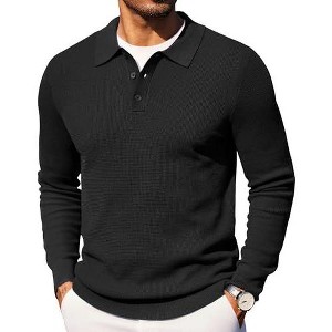 COOFANDY Men' s Long Sleeve Polo Sweater Textured Knit Slim Fit