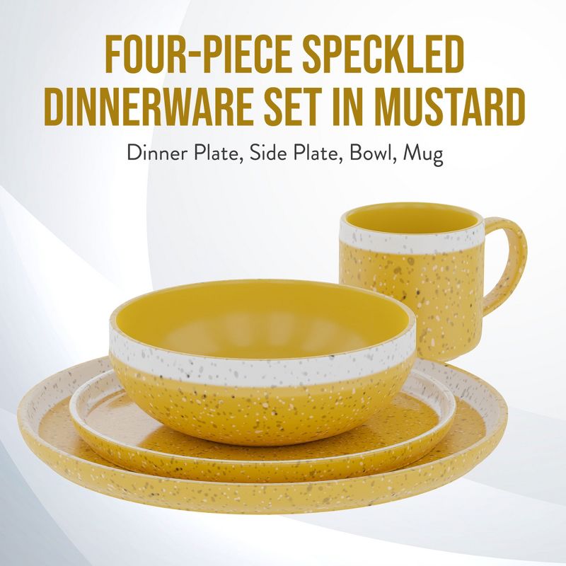 American Atelier 4-Piece Speckled Dinnerware Set, Dinner Plate, Side Plate, Bowl, and Mug, Place Setting for 1, Microwave and Dishwasher Safe, 2 of 8
