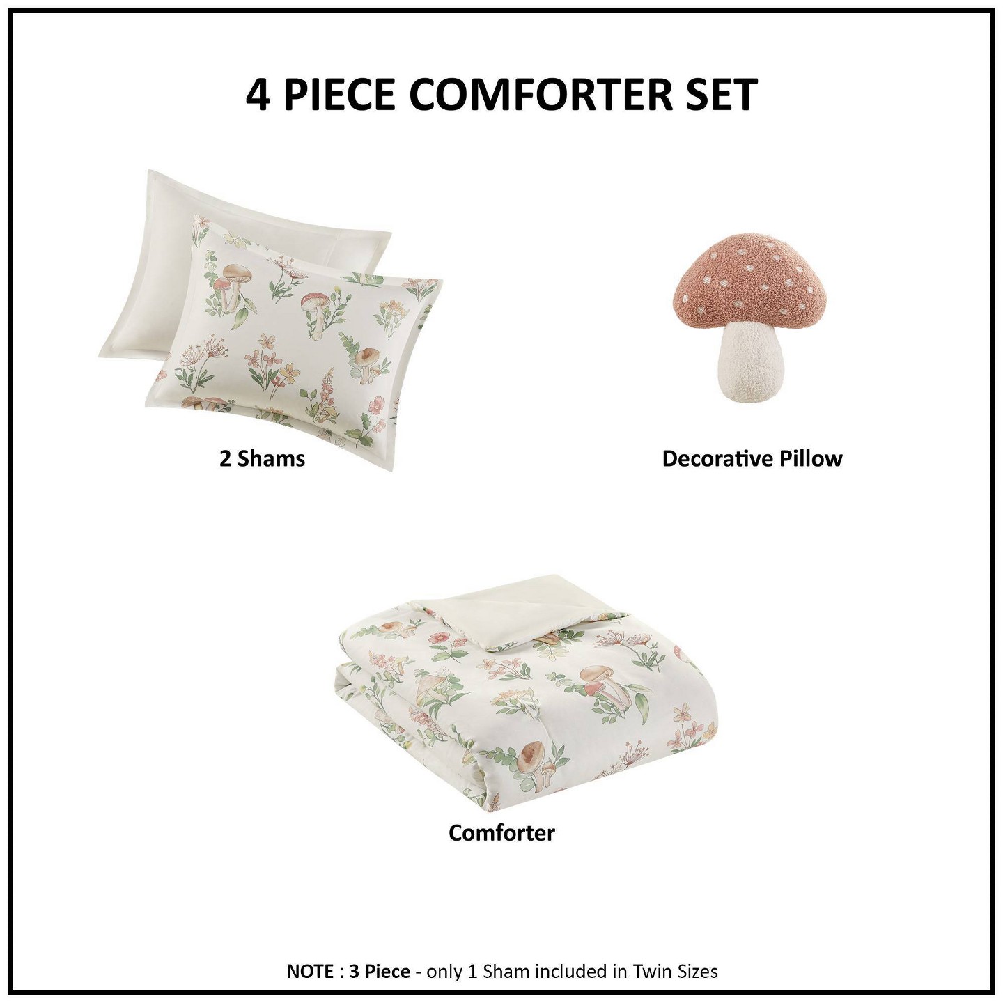 Комплект с одеялом Intelligent Design Full/Queen Mina Mushroom Garden Comforter Set: Hypoallergenic Floral Bedding for Teens & All Ages, цвет: С принтом — фото 8
