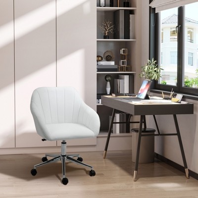 White Leather Mid-Back Swivel Office Chair with Adjustable Arms