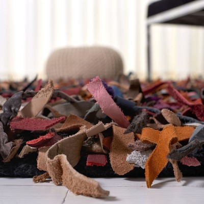 Multi-Color Hand-Knotted Leather Shag Rug, 3' x 5'