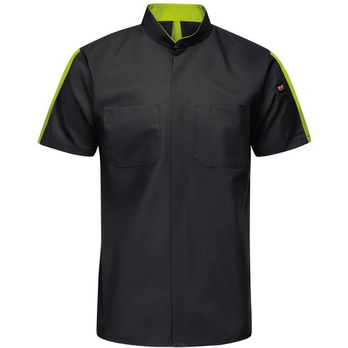 Red Kap Men's Short Sleeve Two Tone Pro+ Work Shirt With Oilblok And Mimix,  Black/Hi-Vis Yellow - Medium Tall