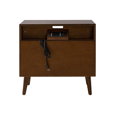 Walnut Mid-Century Modern 2-Drawer Nightstand with Open Shelf