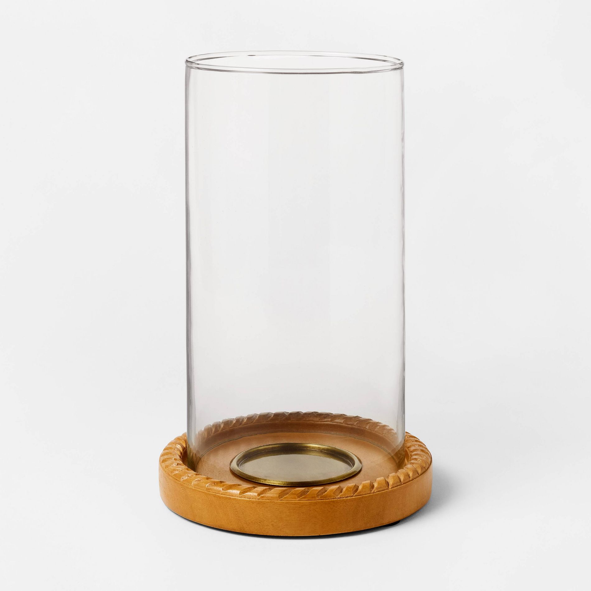 Large Wood and Glass Hurricane Candle Holder Tan - Threshold™ designed with Studio McGee