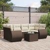 vidaXL 7 Piece Patio Sofa Set with Cushions - Brown and Cream Poly Rattan - 2 of 4