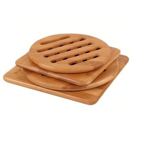 Itopfox Hot Pads Trivet, Solid Bamboo Wood Trivets for Hot Dishes and Pots with Non-Slip Pads, Heat Resistant Kitchen Accessories, Set of 4 - 1 of 4