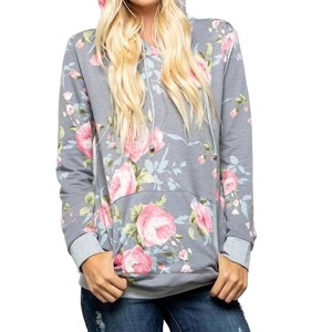 Women's Floral hoodie with Kangaroo Pocket - HEIMISH USA - 1 of 4