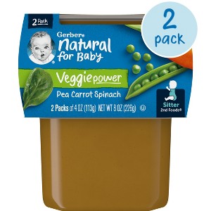 Gerber Baby Food Stage 2 Pea Carrot Spinach Puree Tub - 2ct/4oz Each - 1 of 4