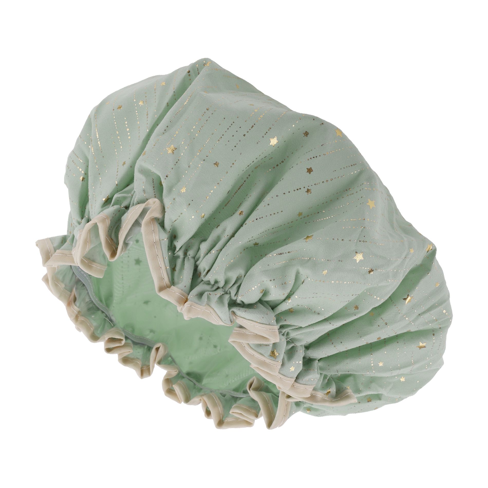 Unique Bargains Double Layer Gold Stars Shower Cap Green 1 Pc