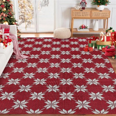 GustoWave Christmas Geometric Throw Area Rugs, Non Slip Machine Washable, Red