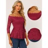 Allegra K Women's Elegant Lace Floral Semi Sheer 3/4 Sleeve Off Shoulder Peplum Top - 2 of 4