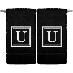 BC BARE COTTON Monogrammed Hand Towel, 100% Turkish Cotton - Set of 2 - Black - White Square - 1 of 1
